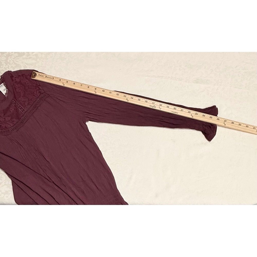 American Rag Lace Yoke Blouse Womens Large Burgundy Boho Smocked Victorian - Picture 6 of 8
